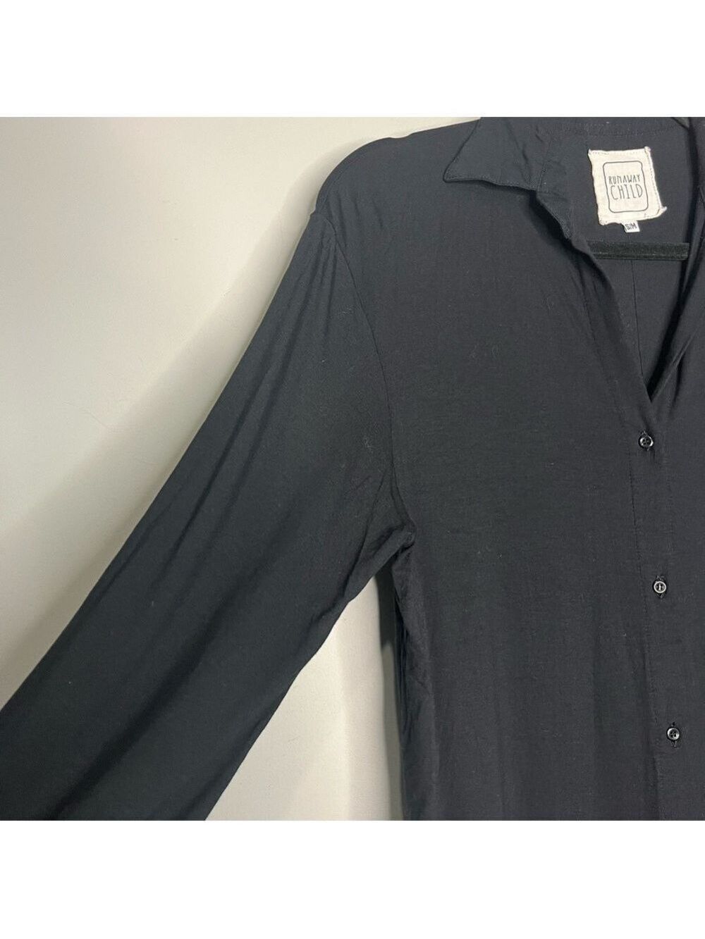 Runaway Child Black Long Sleeve Button Front Shirt Dress, size S/M - Picture 6 of 13